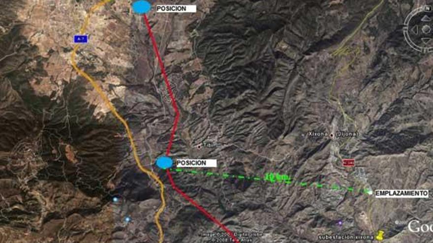 Vista proyectada de la ubicación de la planta y el ramal de interconexión con el gasoducto de Crevillent