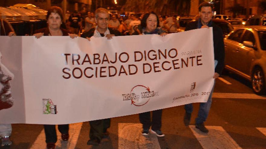 Varios manifestantes de la Hermandad Obrera de Acción Católica, el pasado sábado en la Vega de San José.