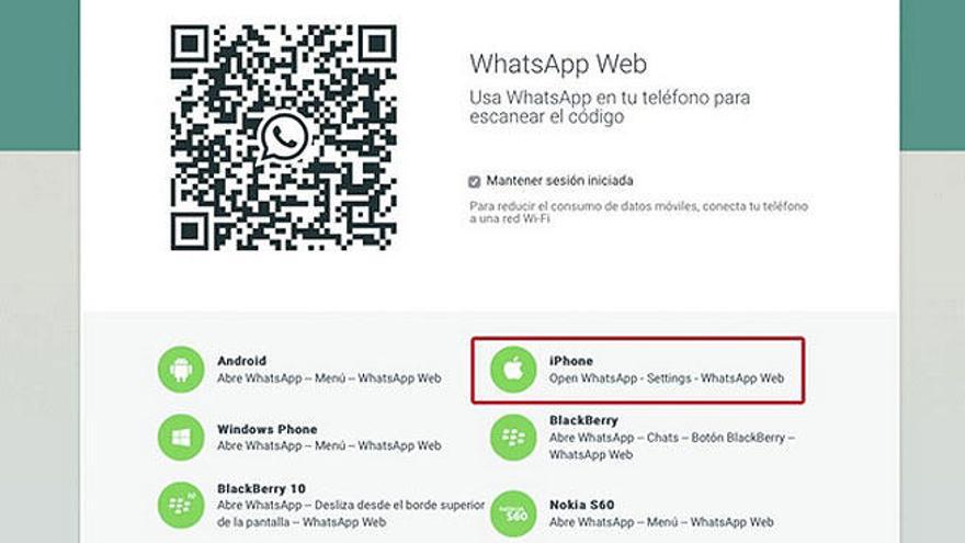 Una pantalla de WhatsApp Web.