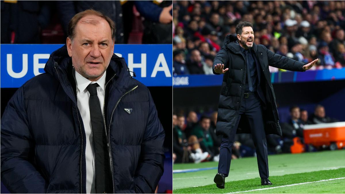 Vladimir Weiss y Diego Simeone, entrenadores del Slovan y el Atlético de Madrid, respectivamente