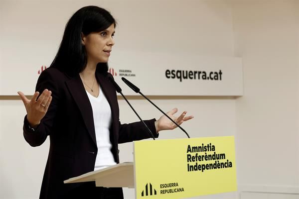 La portavoz de ERC, Marta Vilalta, durante una rueda de prensa este pasado lunes