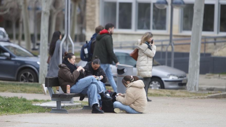 Un grupo de universitarias hablan en un banco del campus, en una imagen de archivo. | JOSEMA MOLINA
