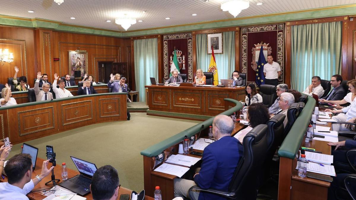 La Corporación municipal de Marbella, ayer, durante una votación de la sesión plenaria de junio.