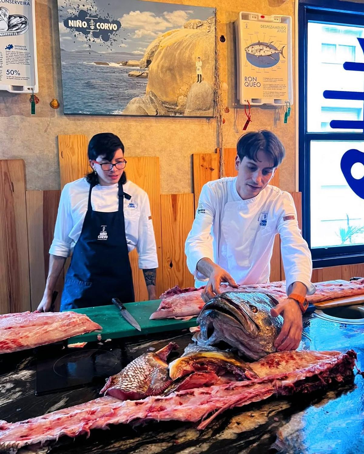 Un corvina de 40 kilos capturada en aguas portuguesas llega a este restaurante vigués