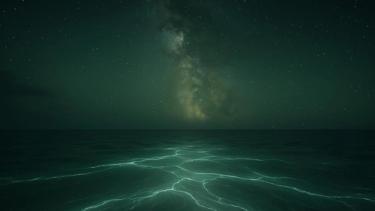 Recreación artística de un mar luminiscente