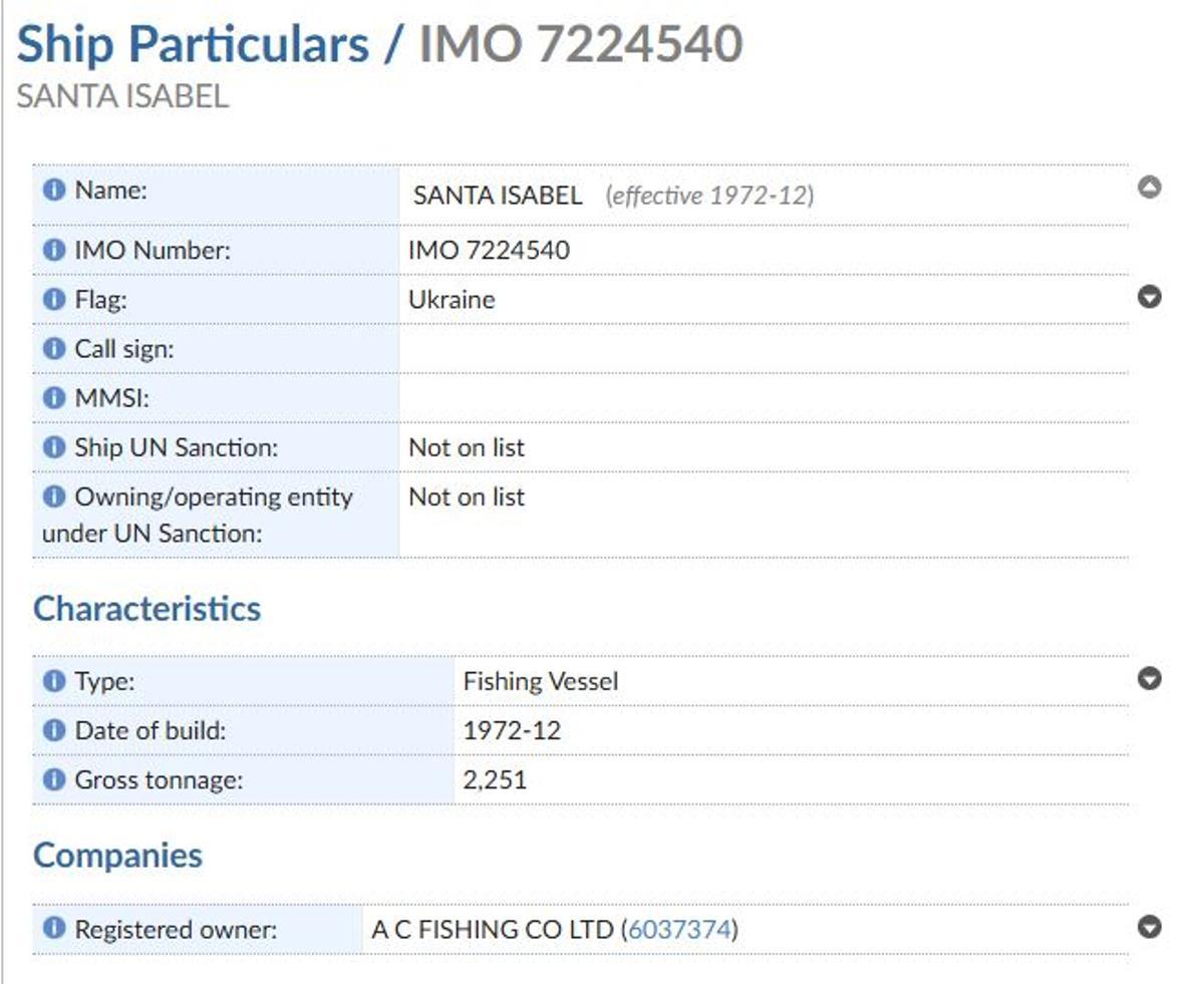 Ficha del «Santa Isabel» en la base de datos de la IMO