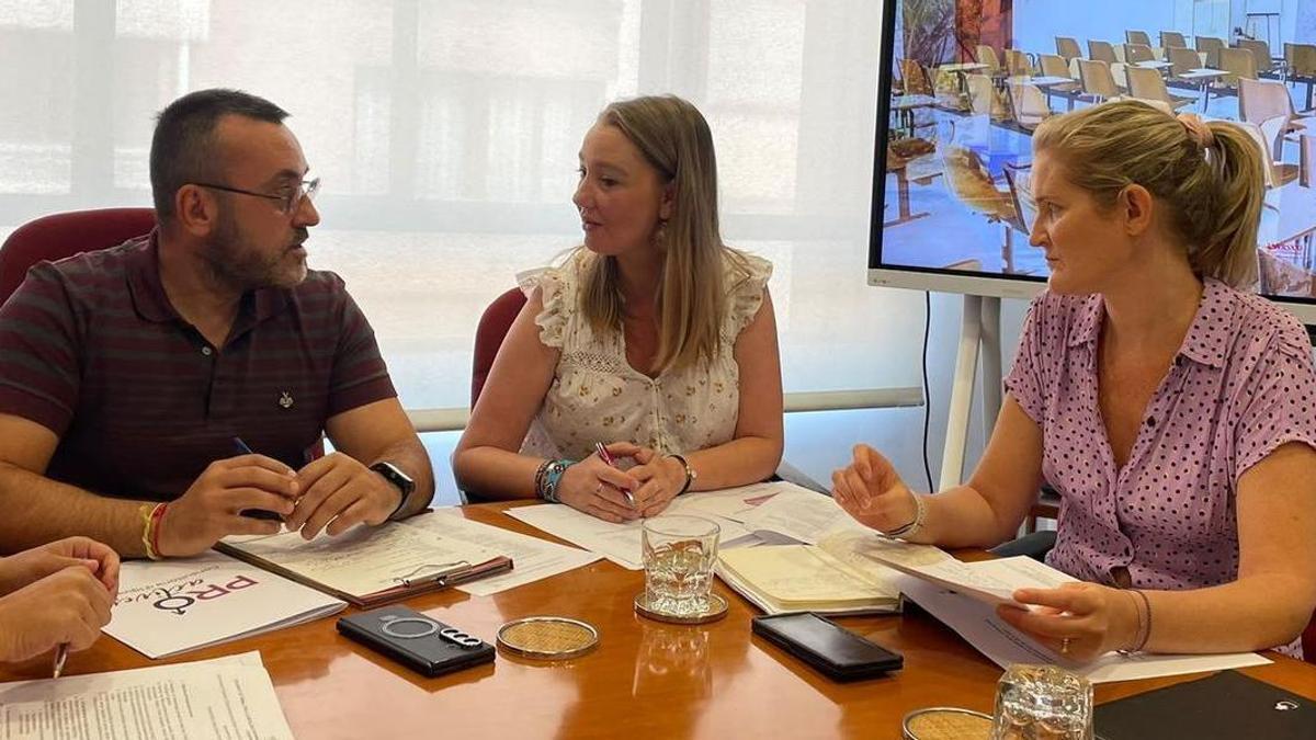 El alcalde de Vila-real, José Benlloch; y la vicealcaldesa Maria Fajardo, en una de las reuniones con técnicos y con la entidad que colaborará en la elaboración del Plan Municipal de Igualdad.