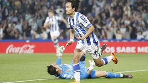 Kubo celebra su gol ante el Madrid.