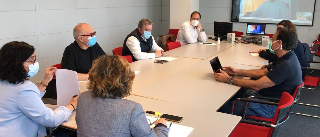 Autoridades sanitarias y representantes de los médicos, durante la reunión de esta mañana.