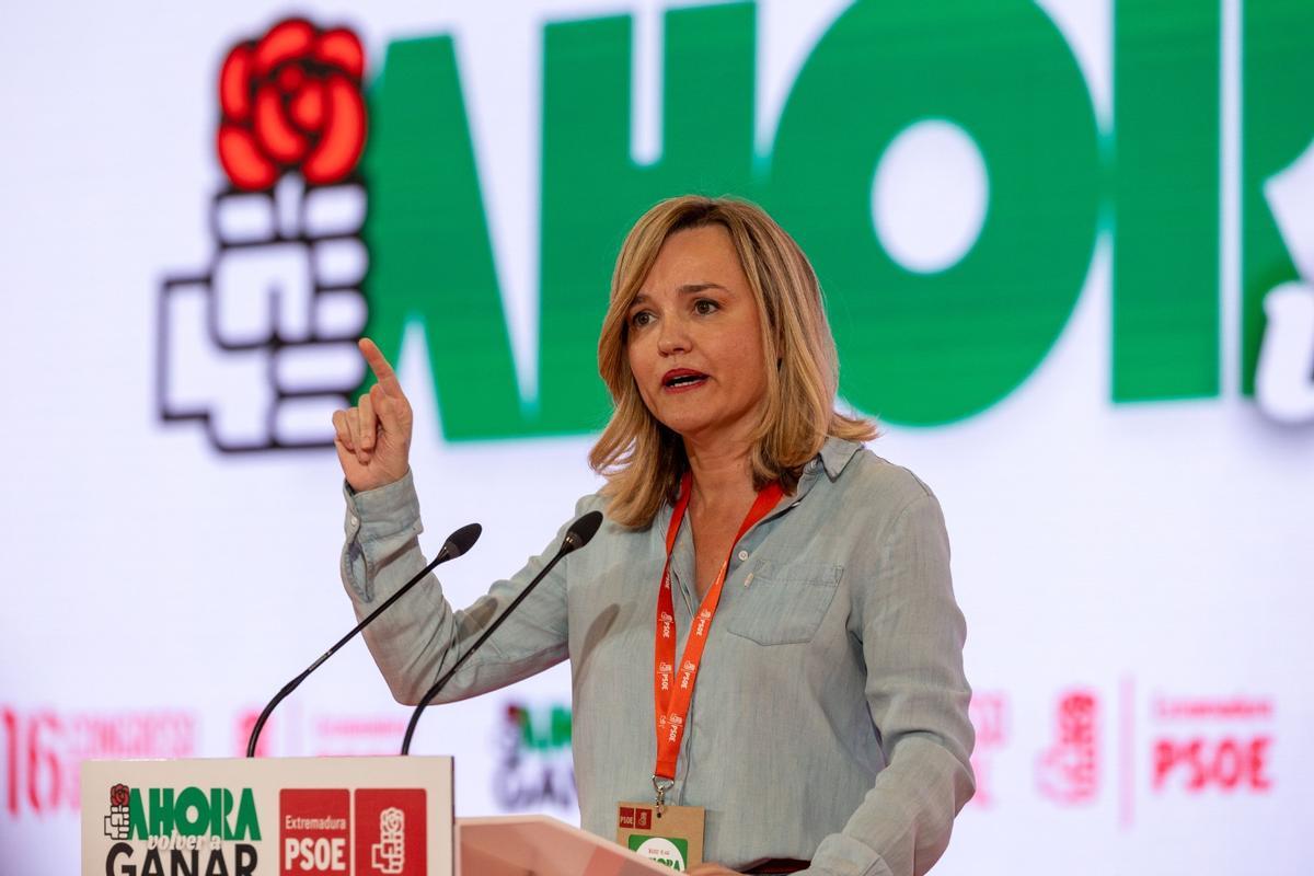 La secretaria general del PSOE Aragón, Pilar Alegría, este sábado en el Congreso del partido en Extremadura.