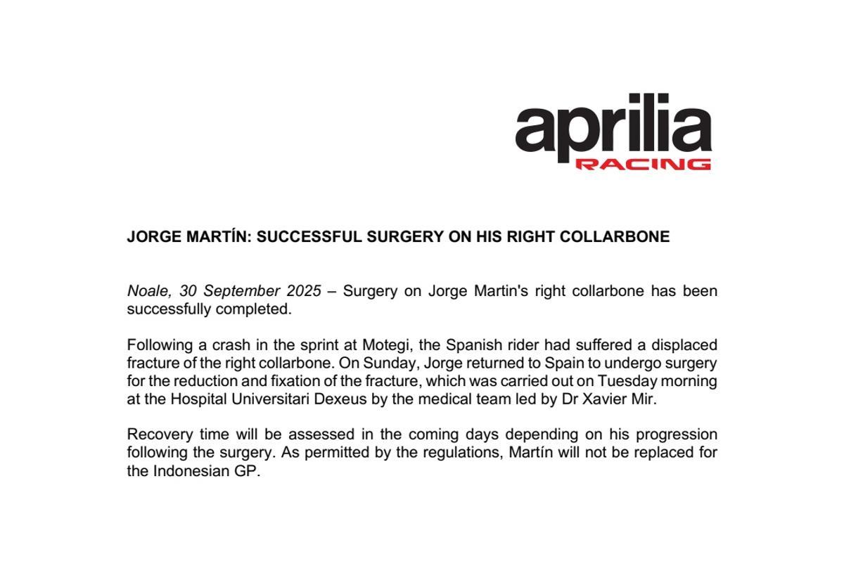 Comunicado oficial de Aprilia