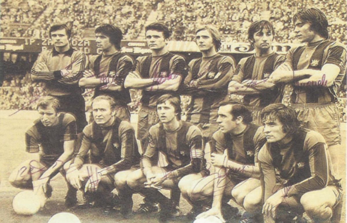 Manuel Tomé, segundo arriba á esquerda, no Barça de Cruiff. | FirmaFoto