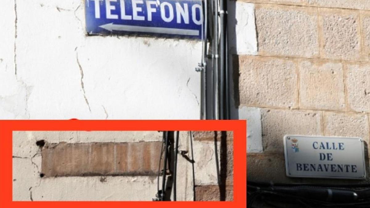 El rótulo azul "desaparecido" de la confluencia entre las calles de San Torcuato y Benavente, donde antiguamente estaba Reglero.