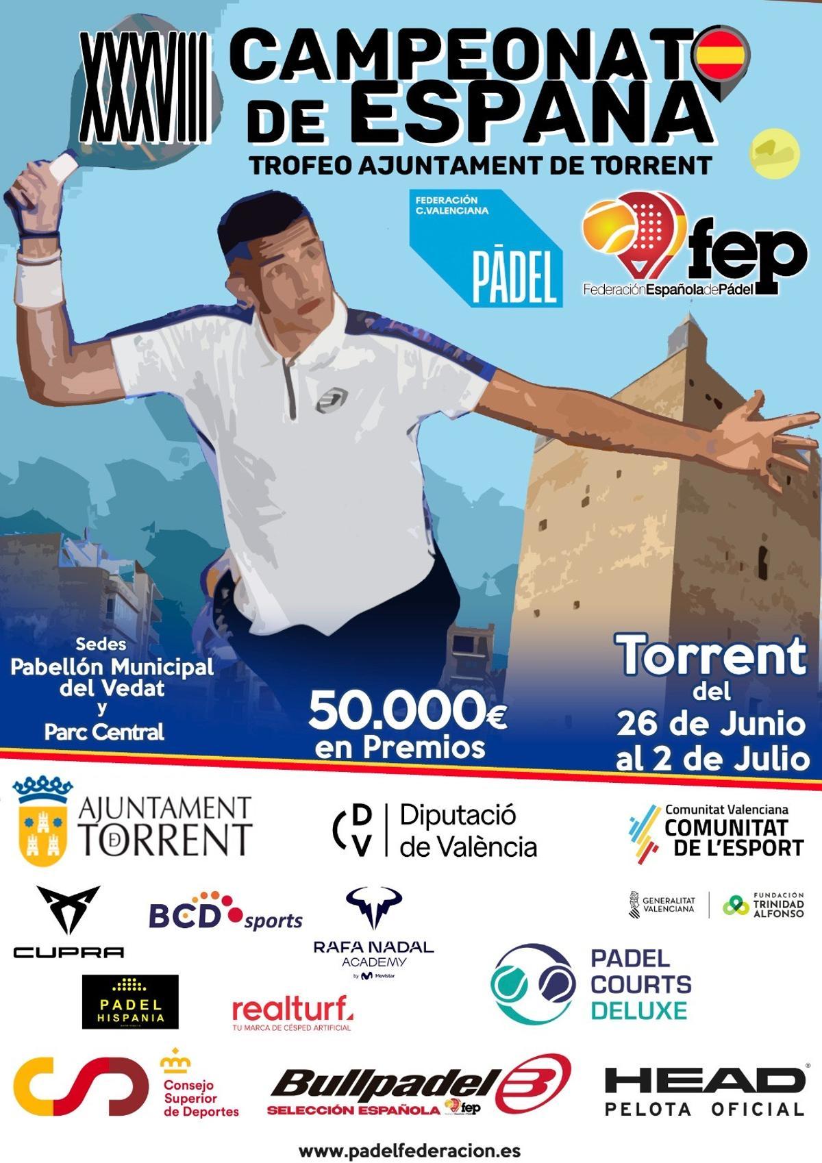 Cartel de este XXXVIII Campeonato de España de pádel Absoluto Torrent 2023.