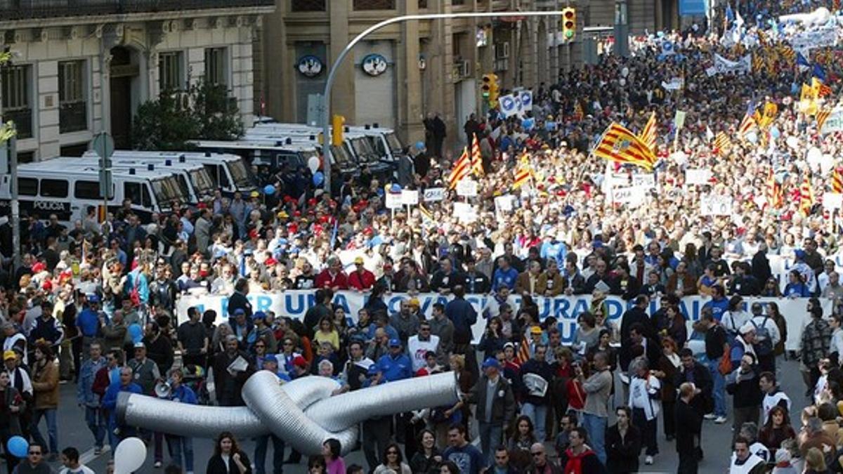 Manifestación contra el trasvase del Ebro en Barcelona, el 9 de marzo del 2002.