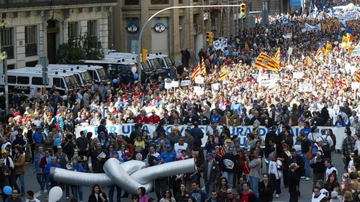 Manifestación contra el trasvase del Ebro en Barcelona, el 9 de marzo del 2002.