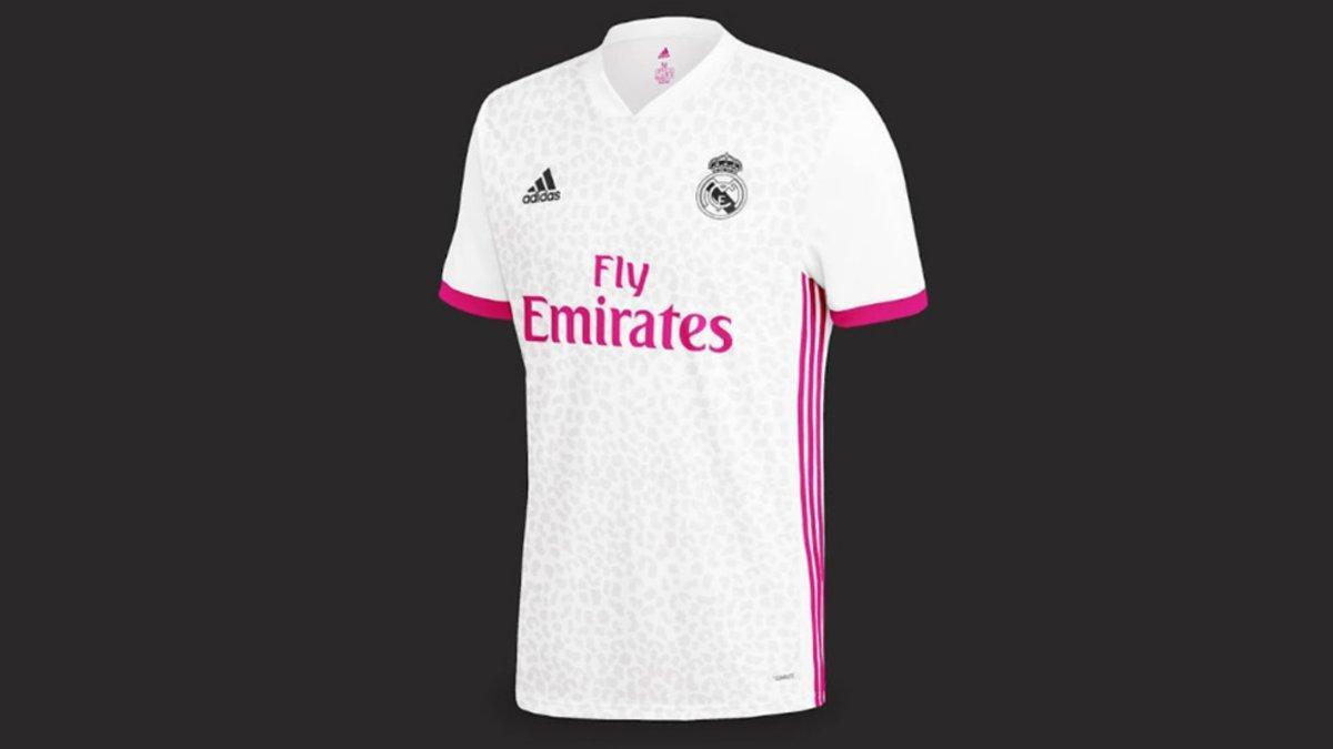 Camisa poliester Real Madrid, Camisa madridista blanca fucsia