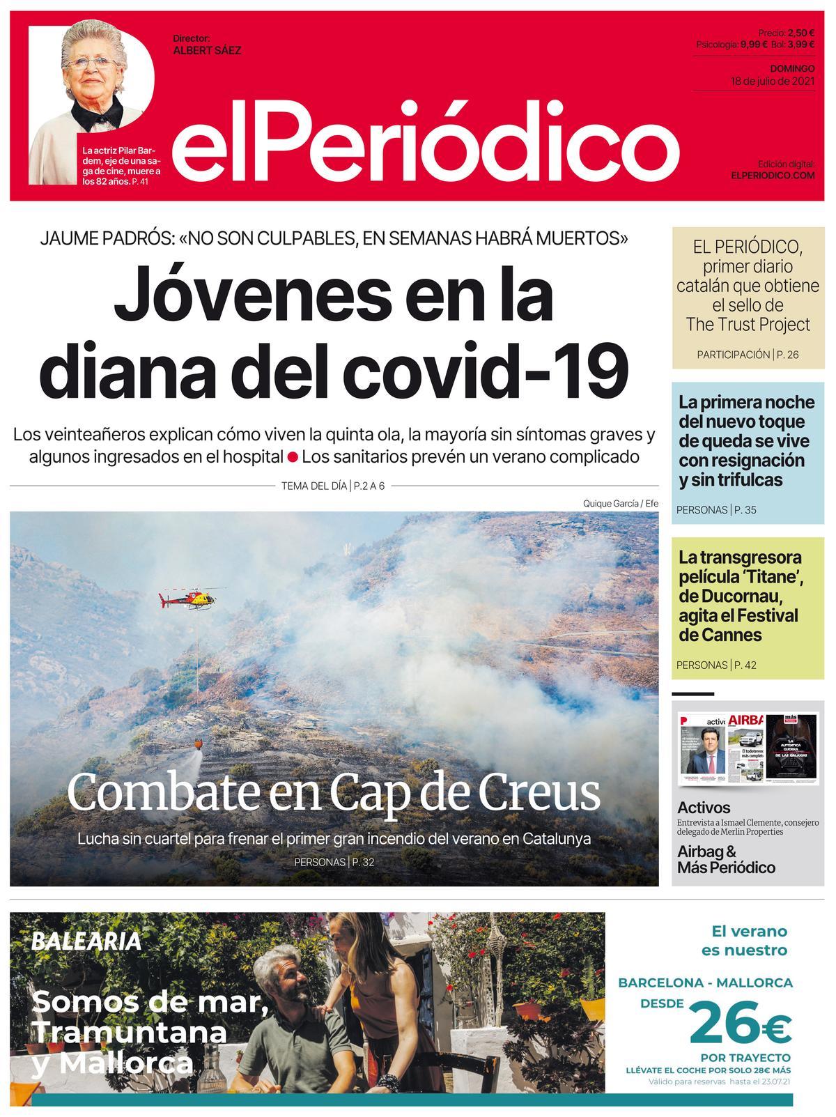 La portada d’EL PERIÓDICO del 18 de juliol del 2021