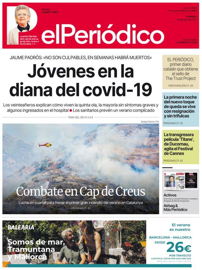 La portada d’EL PERIÓDICO del 18 de juliol del 2021