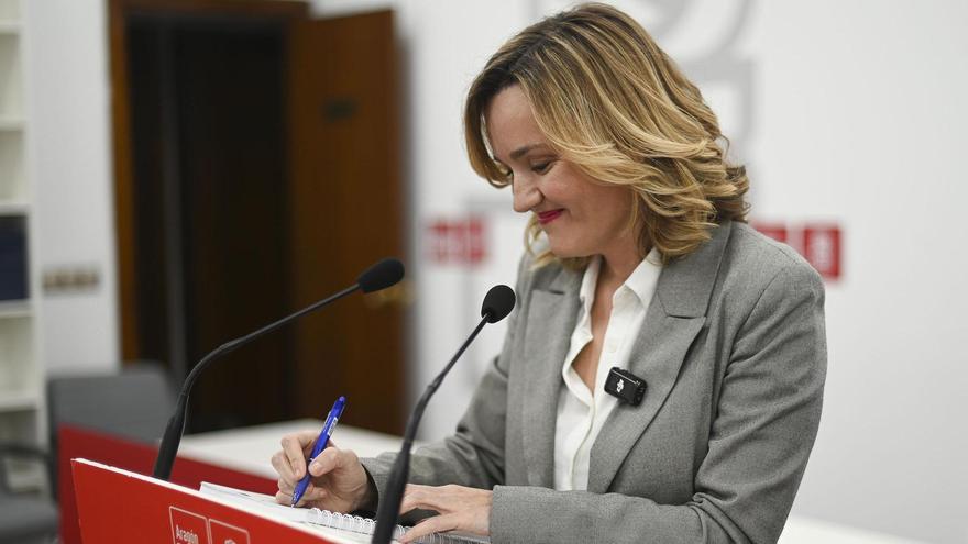 La ministra de Educación y secretaria general del PSOE Aragón, Pilar Alegría, este viernes en la sede del partido en Zaragoza.