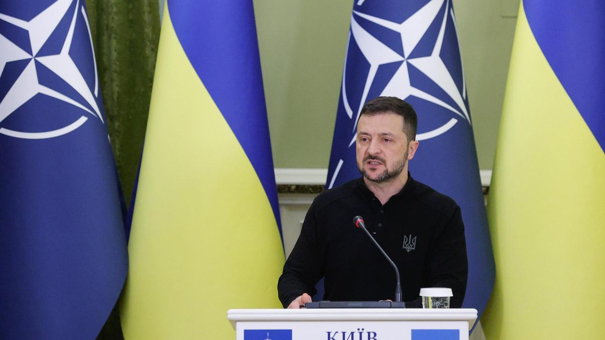 El presidente de Ucrania, Volodímir Zelenski, durante una rueda de prensa en Kiev.