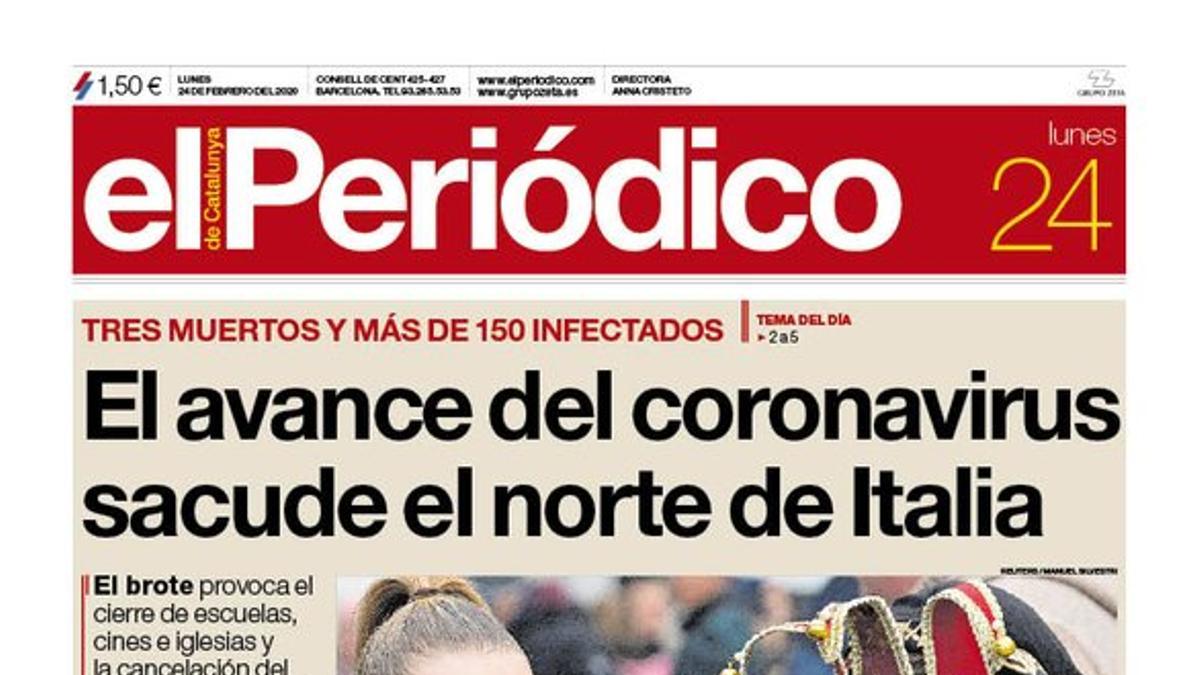 Portada de EL PERIÓDICO del 24 de febrero del 2020.