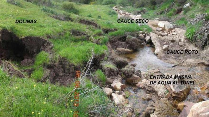 La filtración de agua desde el arroyo Alcedo al interior de los túneles de Pajares.