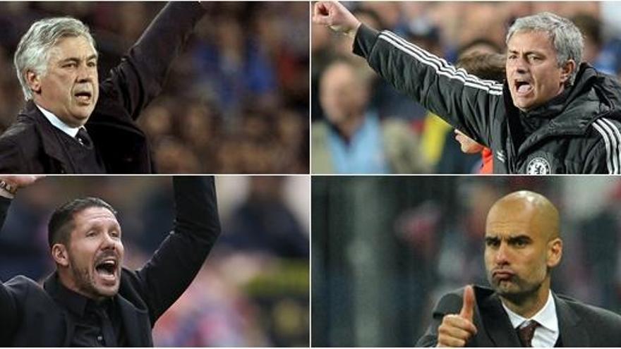 Los entrenadores Ancelotti, Mourinho, Simeone y Guardiola.
