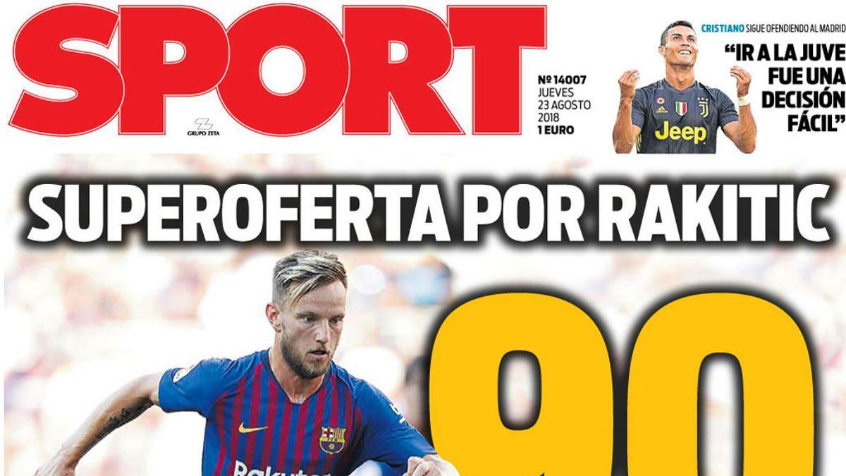 Esta es la portada de SPORT del jueves 23 de agosto de 2018