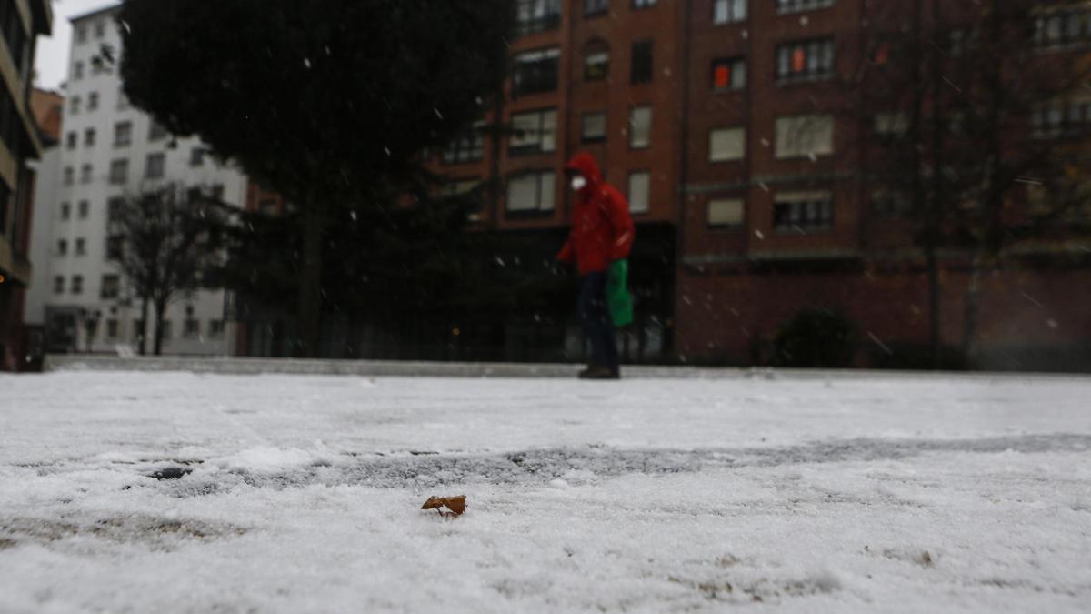 Oviedo amanece cubierta por un manto blanco tras la llegada de la borrasca "Filomena"