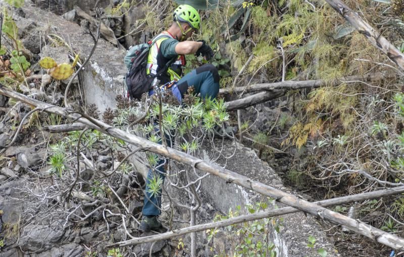 23/05/2018 BUEN LUGAR, FIRGAS. Especialistas en escaladas de la Guardia Civil se han trasladado desde Tenerife para la busqueda de los restos oseos en el cauce del barranco de Buen Lugar. FOTO: J. PÉREZ CURBELO  | 23/05/2018 | Fotógrafo: José Pérez Curbelo