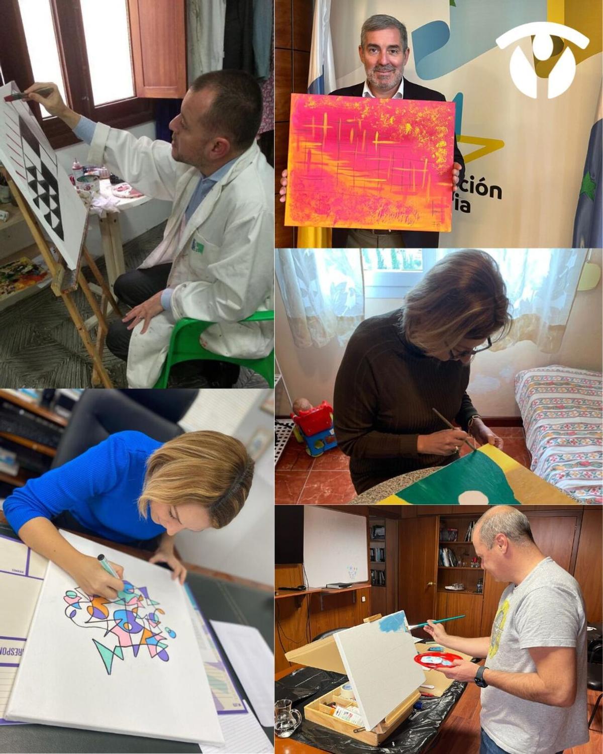 Algunos de los políticos que participan en la subasta de obras pintadas por ellos mismos para la subasta de la Fundación Canaria Yrichen