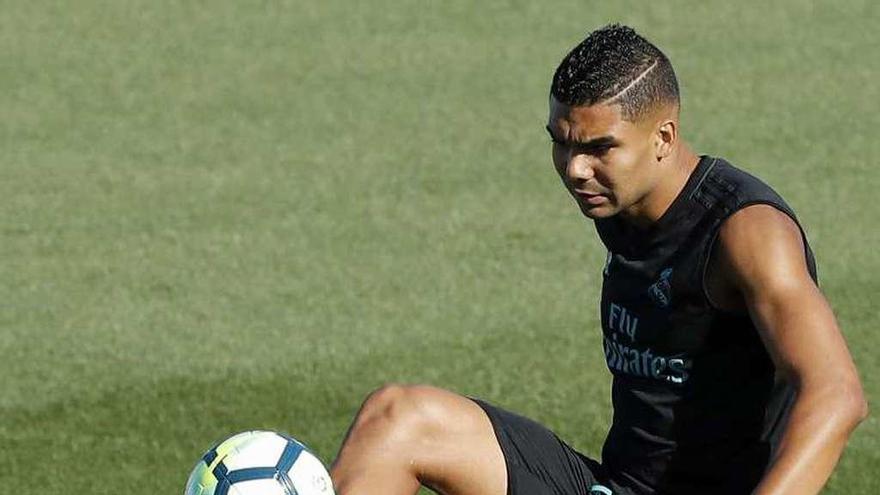 Casemiro, durante el entrenamiento de ayer. // Efe