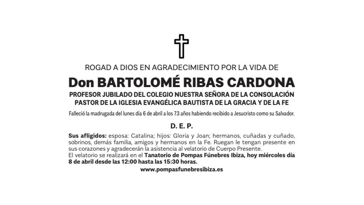 Esquela Bartolomé Ribas Cardona