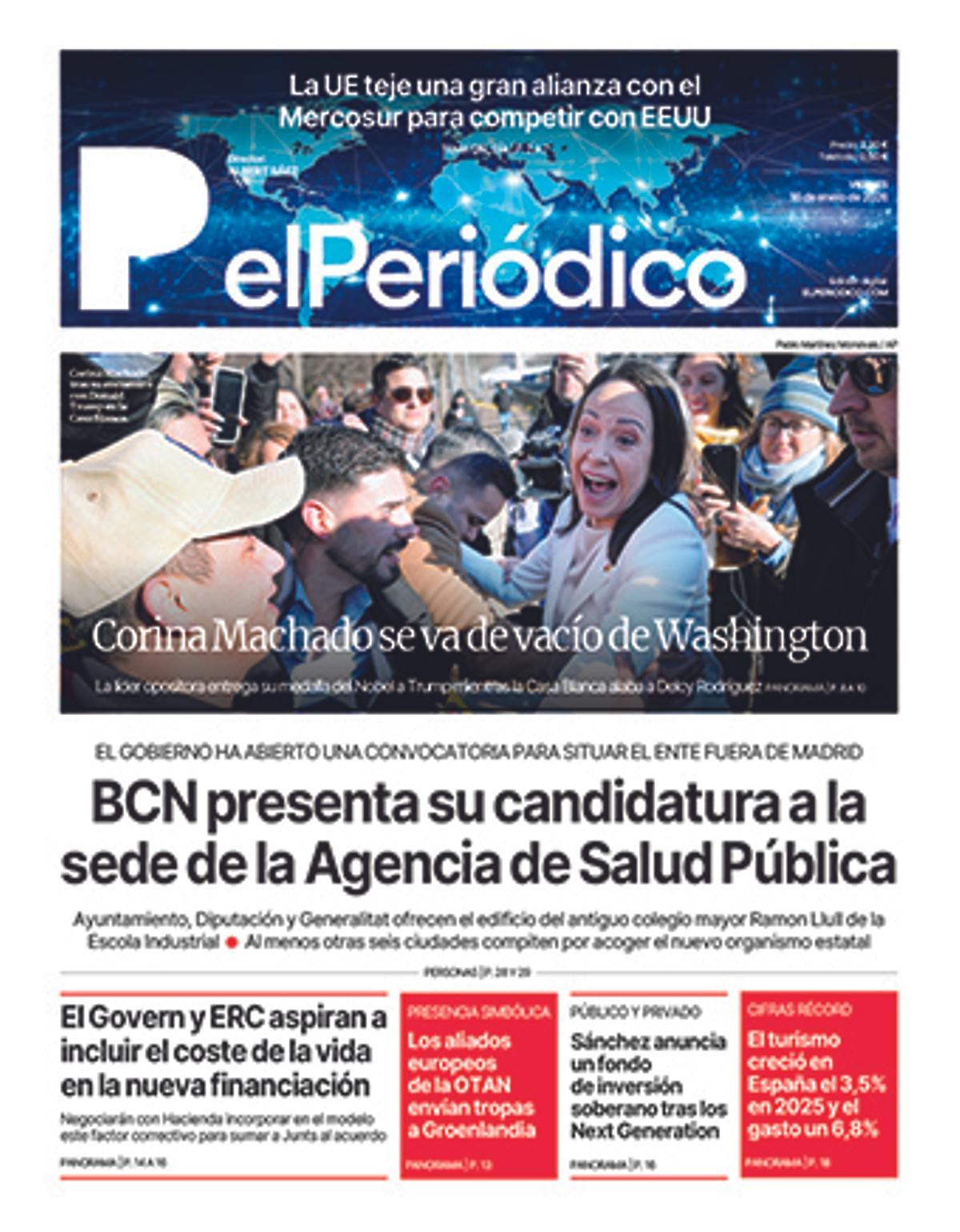 La portada de EL PERIÓDICO del 16 de enero de 2026