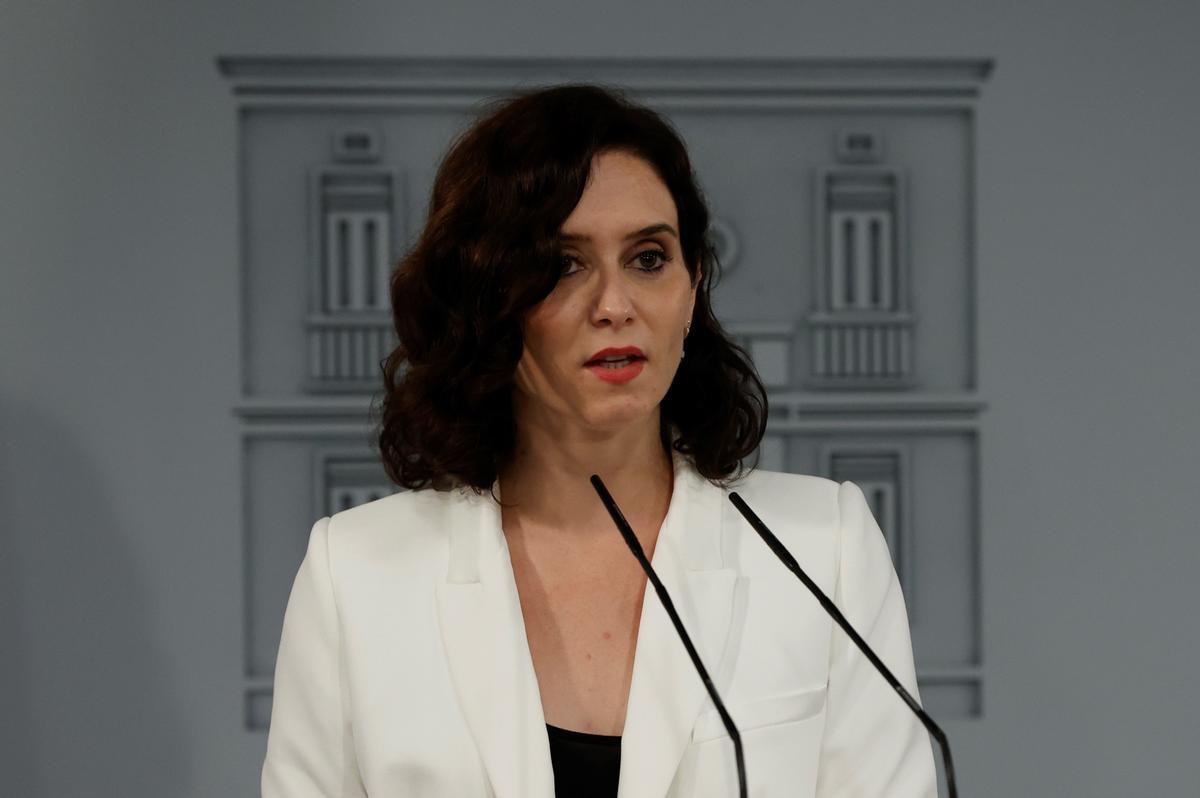 Isabel Díaz Ayuso en una comparecencia en La Moncloa.