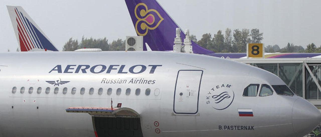 Un avión de la compañía rusa Aeroflot que conecta Moscú y València.