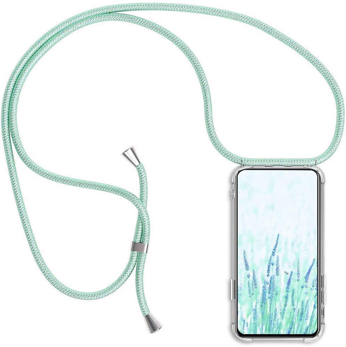 Carcasa de móvil con cordón en menta en amazon