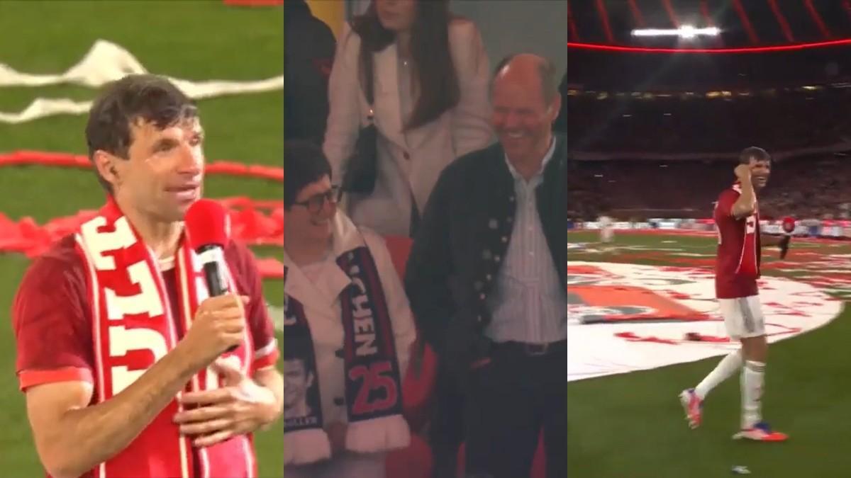 Thomas Müller hace una broma macabra que es bien acogida por el Allianz Arena.