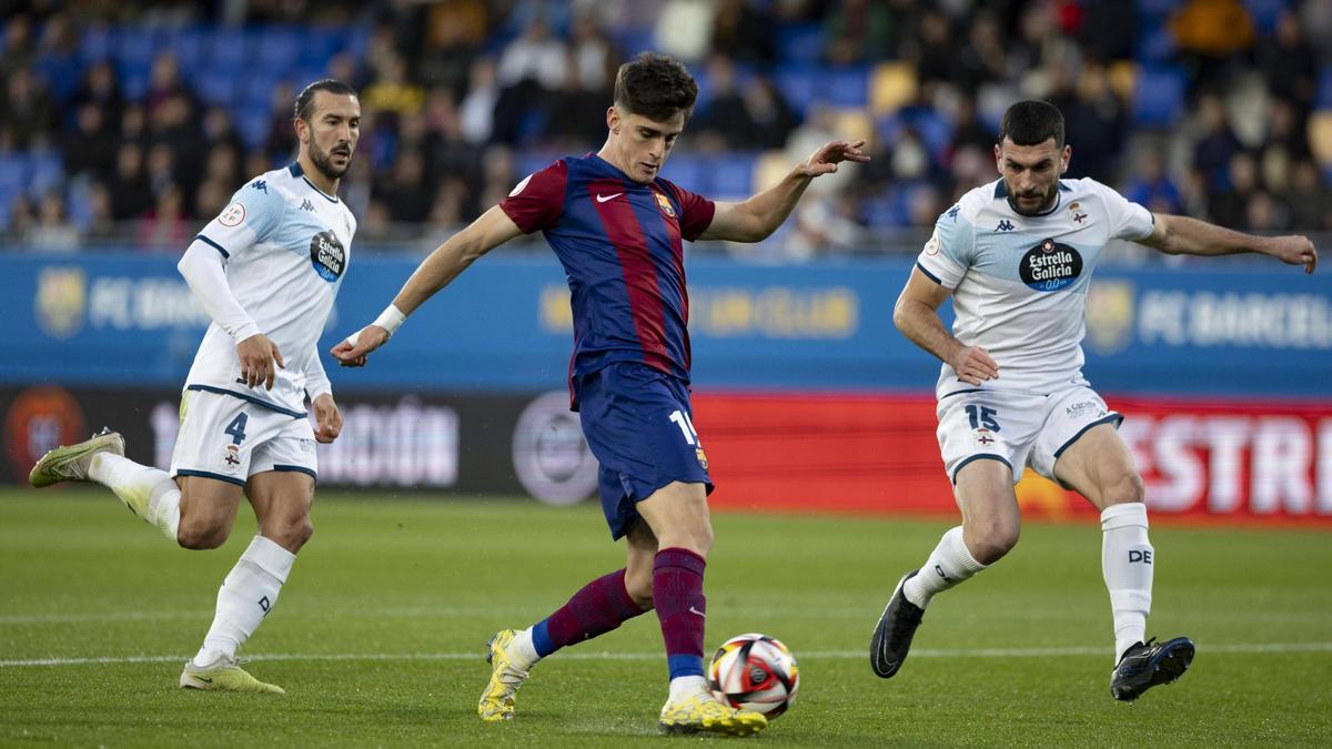 Pau Víctor, en el partido de la primera vuelta entre el Barça Atlètic y el Deportivo