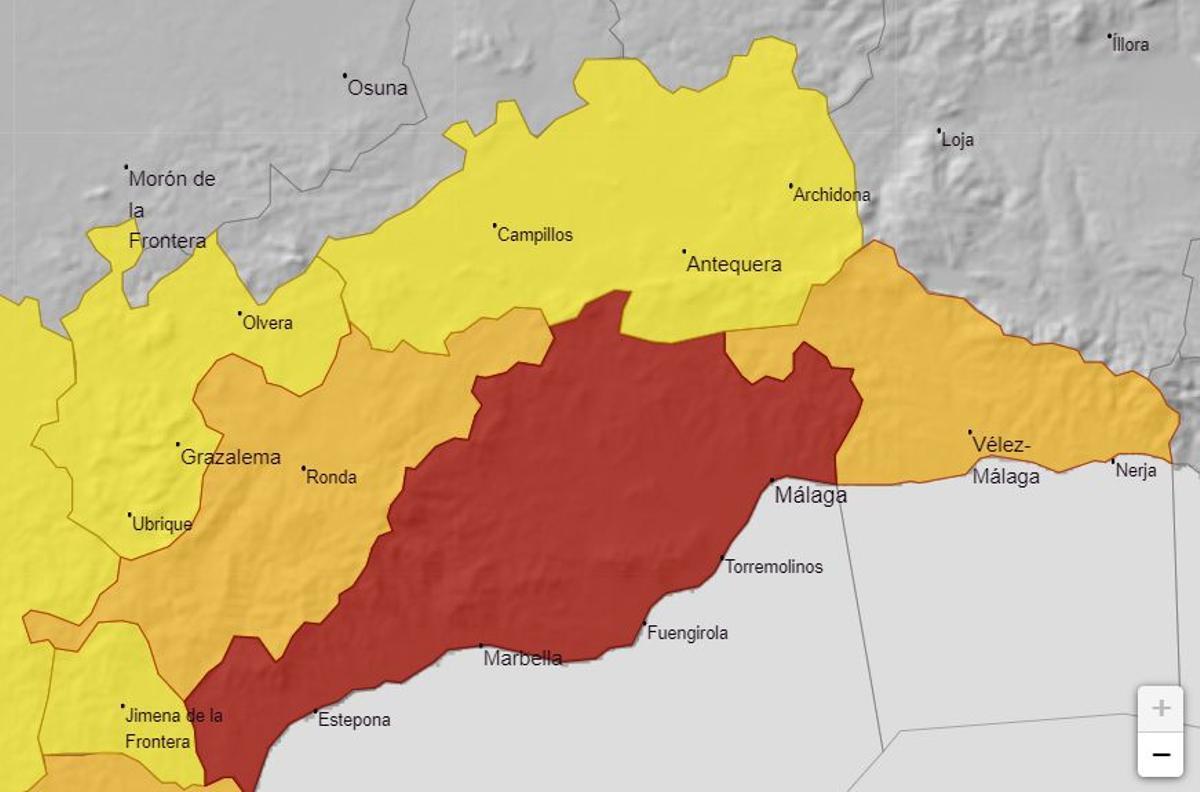 Avisos activados en la provincia de Málaga por lluvias-