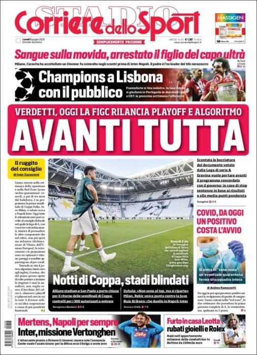 Portada CORRIERE DELLO SPORT lunes 8 junio 2020