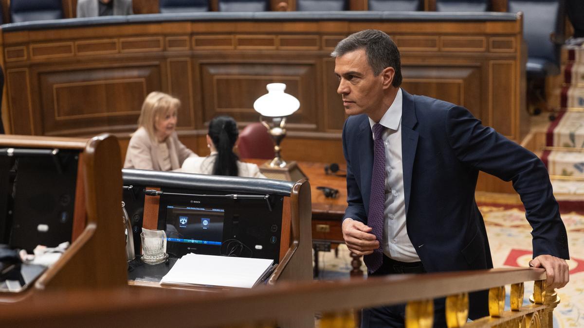 El presidente del Gobierno, Pedro Sánchez, durante una sesión plenaria, en el Congreso de los Diputados, a 22 de mayo de 2024, en Madrid (España).