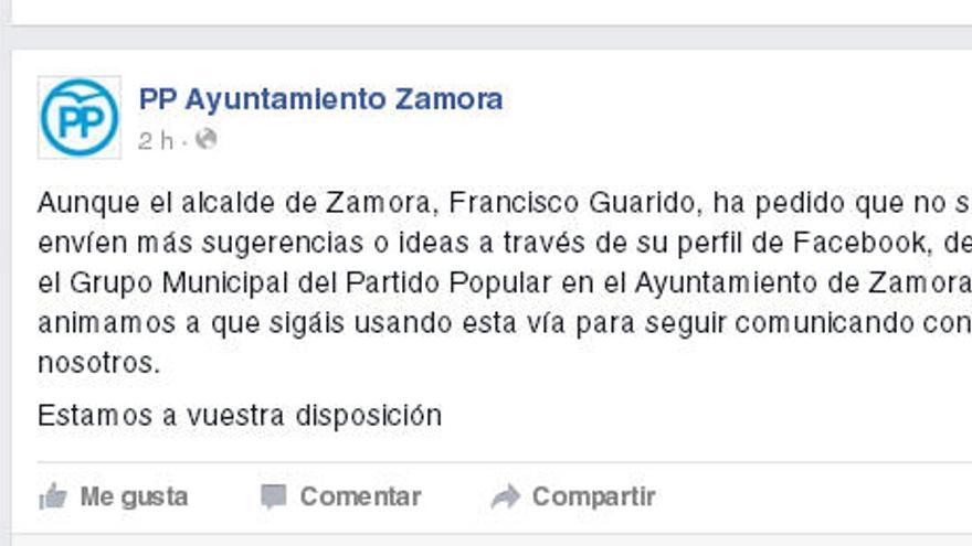 El PP anima a los zamoranos a enviarles sugerencias a través de Facebook