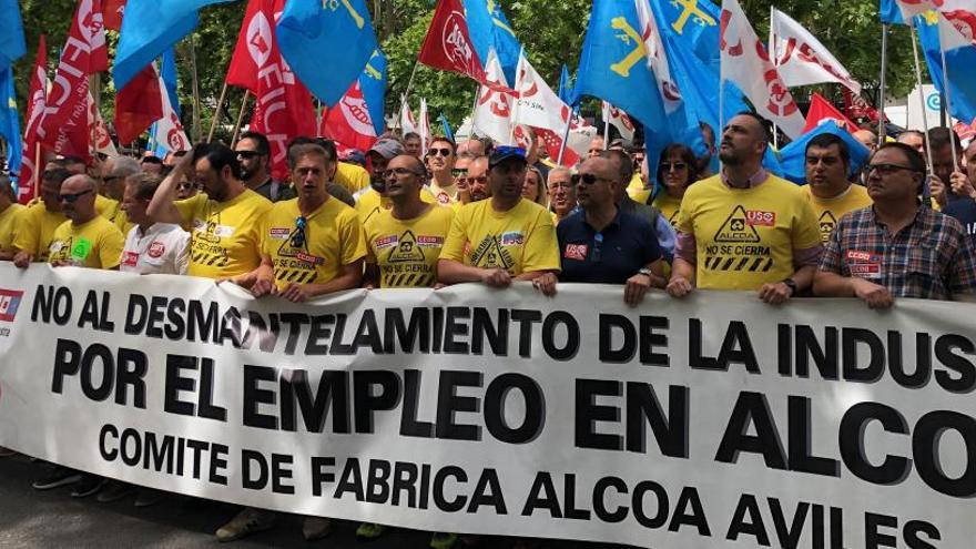 Protesta de los trabajadores de Alcoa en Avilés.