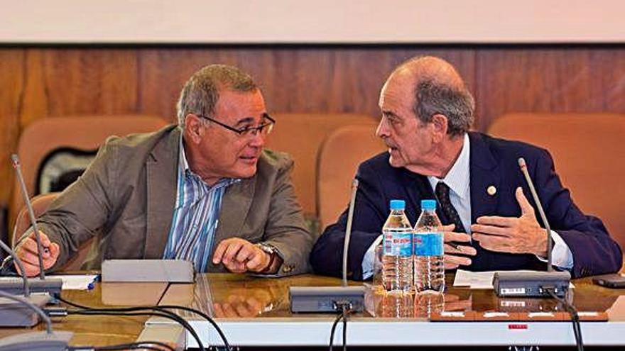 Jesús León Lima (i) con Ángel Tristán (d) en un pleno del Consejo Social de la ULPGC.