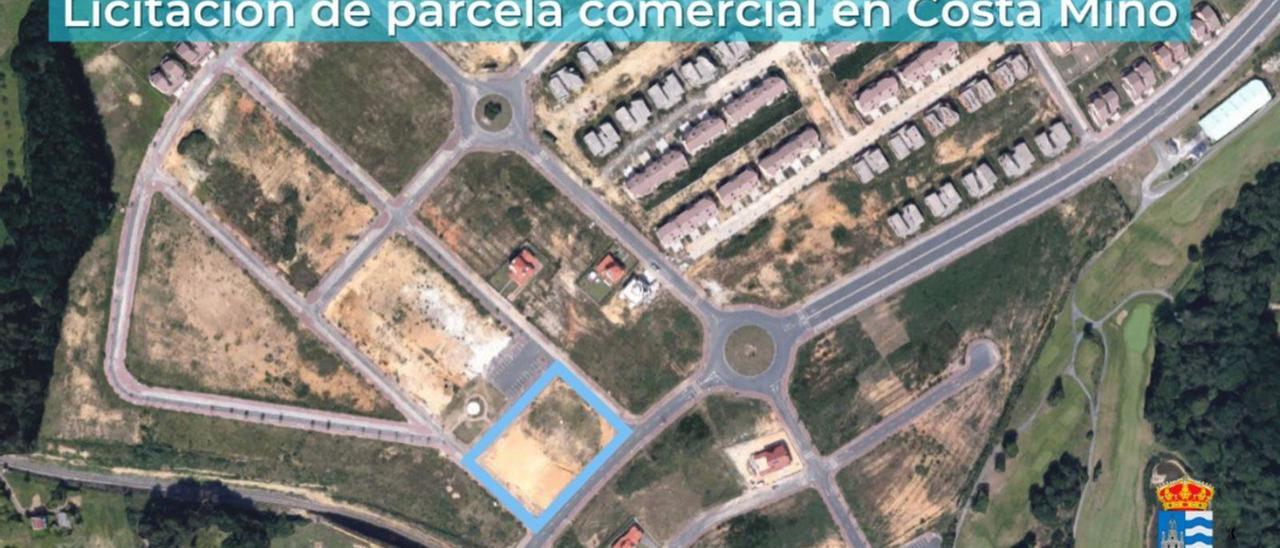 La parcela comercial de Costa Miño, señalada en azul, en una imagen promocional del Concello. |   // L. O.