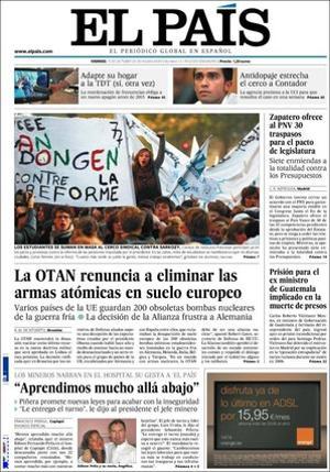 ’El País’ destaca a dins que el CAC adverteix TV-3 dels riscos d’un debat Mas-Montilla --la cadena haurà de compensar els partits petits si emet el cara a cara--, que CiU proposarà contractes d’aprenentatge de cost zero per al patró (aprenents sense sou i gratis per a les empreses), que les llars s’hauran d’adaptar a una segona apagada en la TDT abans del 2015, i que un decret permetrà a l’escola catalana llogar les seves instal·lacions fora de l’horari lectiu per aconseguir fons.