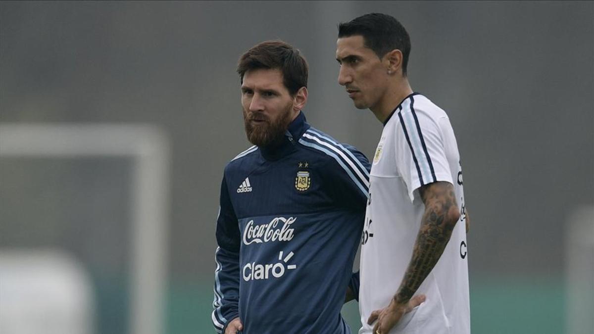 Messi y Di Maria, en el último entrenamiento de Argentina