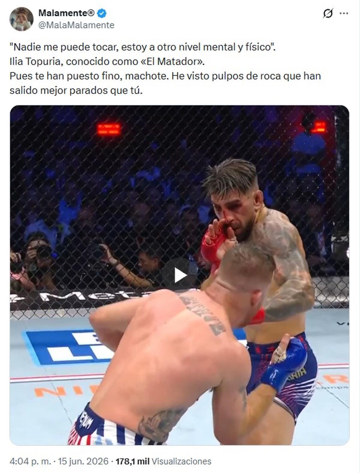 Un mensaje en X sobre la derrota de Topuria.